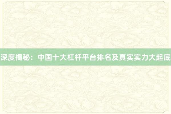 深度揭秘：中国十大杠杆平台排名及真实实力大起底