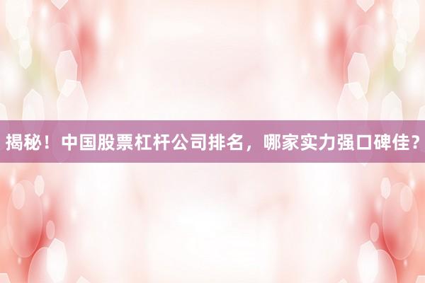 揭秘!中国股票杠杆公司排名,哪家实力强口碑佳?