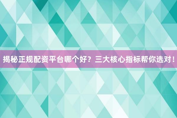揭秘正规配资平台哪个好？三大核心指标帮你选对！