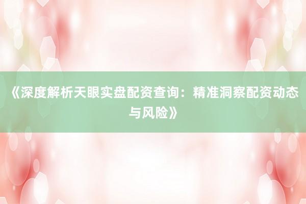《深度解析天眼实盘配资查询：精准洞察配资动态与风险》