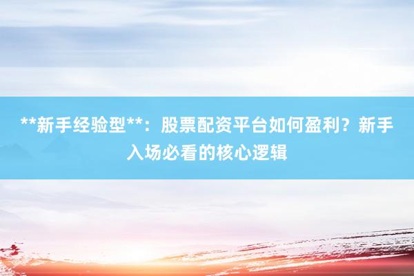 **新手经验型**：股票配资平台如何盈利？新手入场必看的核心逻辑