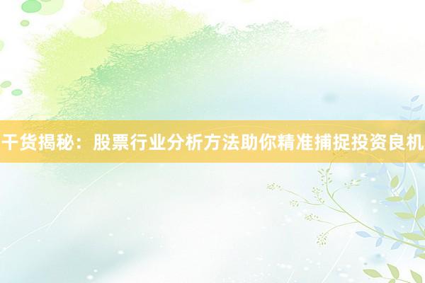 干货揭秘：股票行业分析方法助你精准捕捉投资良机