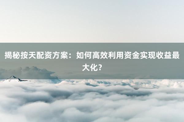 揭秘按天配资方案：如何高效利用资金实现收益最大化？