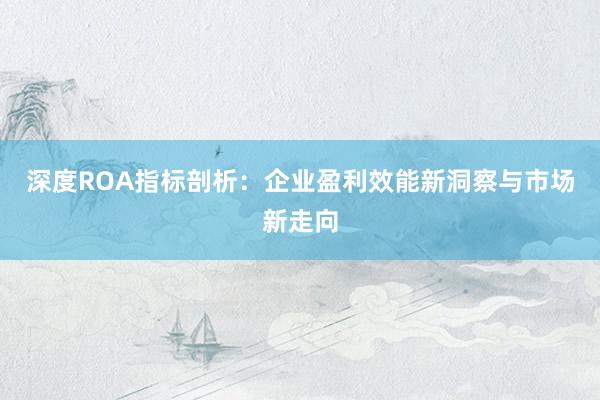 深度ROA指标剖析:企业盈利效能新洞察与市场新走向