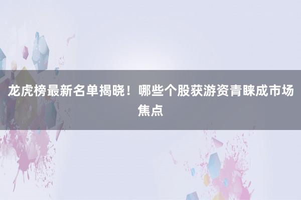 龙虎榜最新名单揭晓！哪些个股获游资青睐成市场焦点