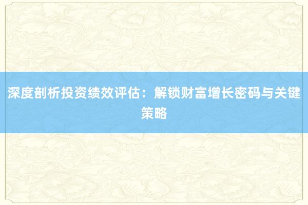 深度剖析投资绩效评估：解锁财富增长密码与关键策略