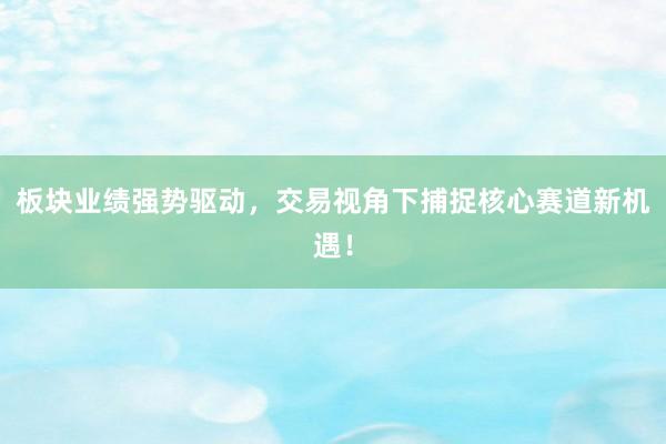板块业绩强势驱动，交易视角下捕捉核心赛道新机遇！