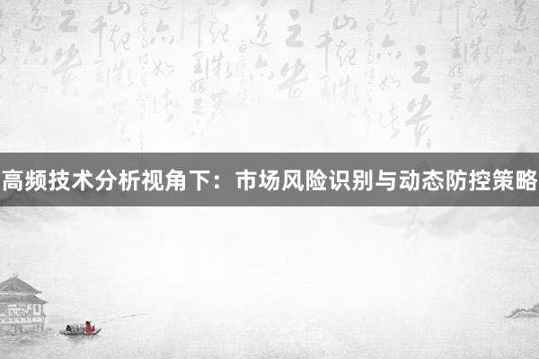 高频技术分析视角下：市场风险识别与动态防控策略