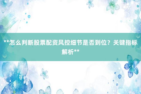 **怎么判断股票配资风控细节是否到位？关键指标解析**
