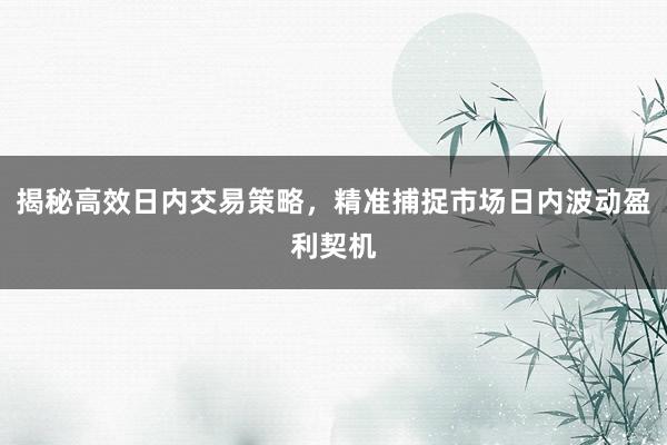 揭秘高效日内交易策略，精准捕捉市场日内波动盈利契机