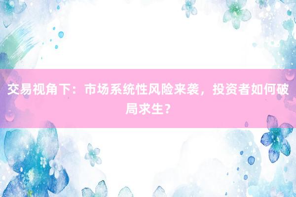 交易视角下：市场系统性风险来袭，投资者如何破局求生？