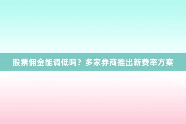 股票佣金能调低吗？多家券商推出新费率方案